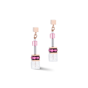 Coeur de Lion - Boucles d'oreilles geocube acier cristaux rose - Ref 3018/21-0400
