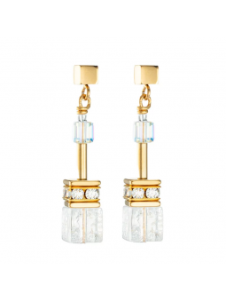 Coeur de Lion - Boucles d'oreilles geocube acier cristaux noir - Ref 3018/21-1416