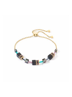 Coeur de Lion - Bracelet Geocube Iconic Nature acier doré avec pierre synthétique et strass - Ref 3035/30-1315