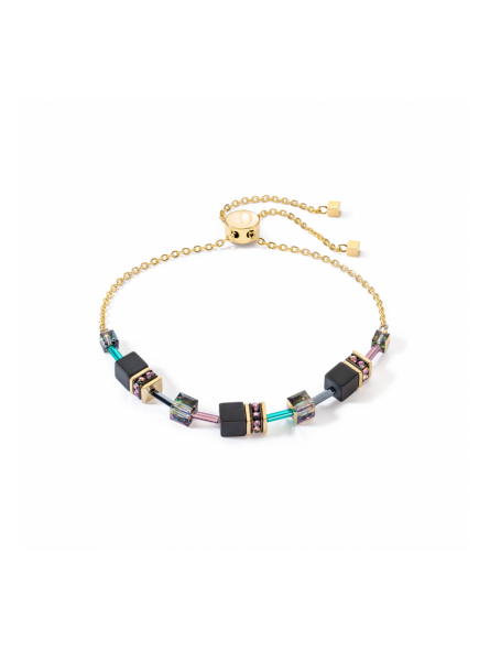 Coeur de Lion - Bracelet Geocube Iconic Nature acier doré avec pierre synthétique et strass - Ref 3035/30-1315