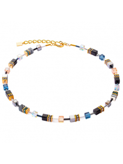 Coeur de Lion - Collier Geocube acier et verre multicolore - Ref 3330/10-0716