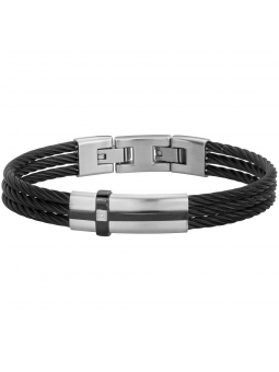 Phebus - Bracelet Cesar cuir noir et acier - Ref 35-1102