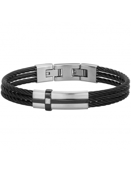 Phebus - Bracelet Cesar cuir noir et acier - Ref 35-1102