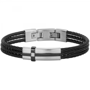 Phebus - Bracelet Cesar cuir noir et acier - Ref 35-1102