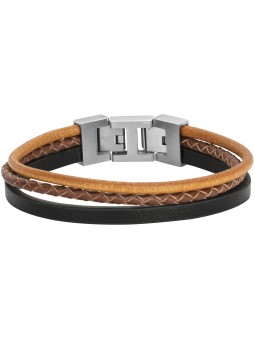 Phebus - Bracelet Kenneth multi rangs cuir et acier - Ref 35-1107