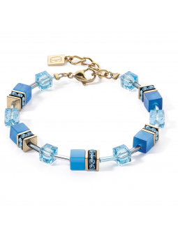 Coeur de Lion - Bracelet Geocube acier doré cristaux bleu - Ref 4020/30-0600