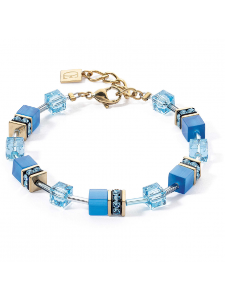 Coeur de Lion - Bracelet Geocube acier doré cristaux bleu - Ref 4020/30-0600