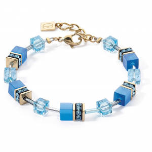 Coeur de Lion - Bracelet Geocube acier doré cristaux bleu - Ref 4020/30-0600