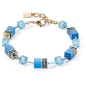 Coeur de Lion - Bracelet Geocube acier doré cristaux bleu - Ref 4020/30-0600