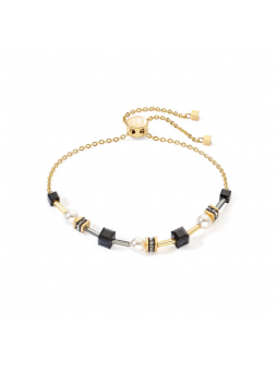 Coeur de Lion - Bracelet Geocube acier doré cristaux noir - Ref 4085/30-1316