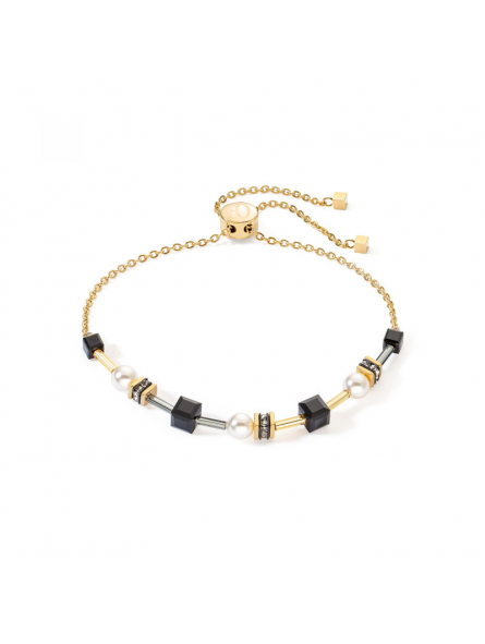 Coeur de Lion - Bracelet Geocube acier doré cristaux noir - Ref 4085/30-1316