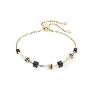 Coeur de Lion - Bracelet Geocube acier doré cristaux noir - Ref 4085/30-1316