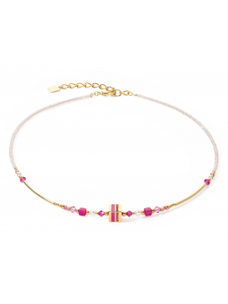 Coeur de Lion - Collier Geocube acier doré et cristaux - Ref 4355/10-0416