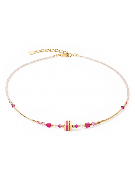 Coeur de Lion - Collier Geocube acier doré et cristaux - Ref 4355/10-0416
