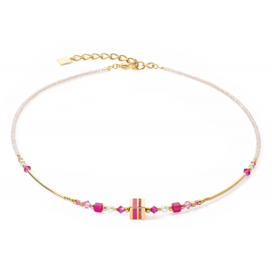 Coeur de Lion - Collier Geocube acier doré et cristaux - Ref 4355/10-0416