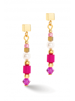 Coeur de Lion - Boucles d'oreilles acier doré et cristaux rose - Ref 4355/21-0416
