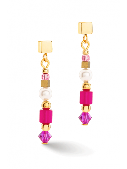 Coeur de Lion - Boucles d'oreilles acier doré et cristaux rose - Ref 4355/21-0416