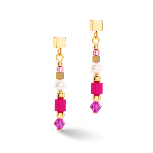 Coeur de Lion - Boucles d'oreilles acier doré et cristaux rose - Ref 4355/21-0416