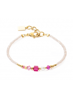 Coeur de Lion - Bracelet Geocube Square Stripes acier doré rose et cristaux - Ref 4355/30-0416