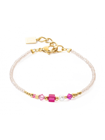 Coeur de Lion - Bracelet Geocube Square Stripes acier doré rose et cristaux - Ref 4355/30-0416
