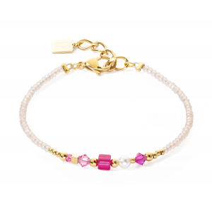 Coeur de Lion - Bracelet Geocube Square Stripes acier doré rose et cristaux - Ref 4355/30-0416