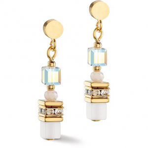 Coeur de Lion - Boucles d'oreilles Geocube acier doré cristaux blanc - Ref 4565/21-1416