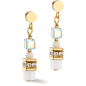 Coeur de Lion - Boucles d'oreilles Geocube acier doré cristaux blanc - Ref 4565/21-1416