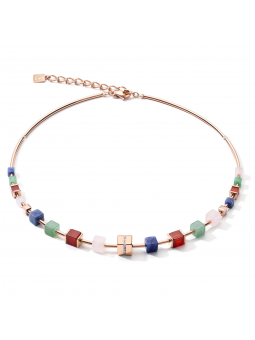 Coeur de Lion - Collier acier inoxydable quartz et cristal multicolore - Ref 5058/10-1561