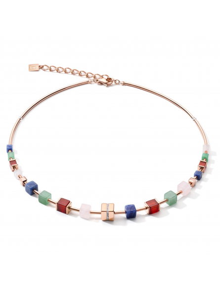 Coeur de Lion - Collier acier inoxydable quartz et cristal multicolore - Ref 5058/10-1561