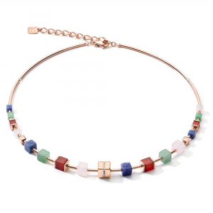 Coeur de Lion - Collier acier inoxydable quartz et cristal multicolore - Ref 5058/10-1561
