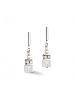 Coeur de Lion - Boucles d'oreilles geocube acier cristaux gris - Ref 5086/21-1400