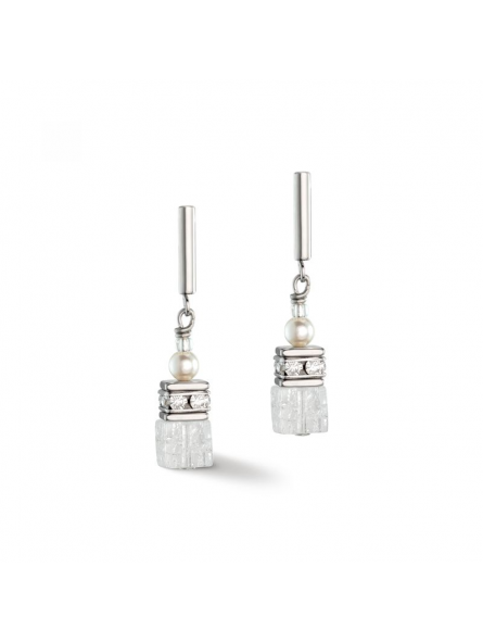 Coeur de Lion - Boucles d'oreilles geocube acier cristaux gris - Ref 5086/21-1400