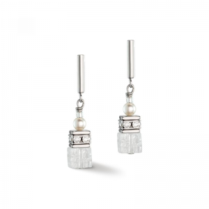 Coeur de Lion - Boucles d'oreilles geocube acier cristaux gris - Ref 5086/21-1400