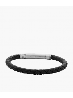 Fossil - Bracelet Vintage Casual Homme - Cuir Marron et Acier Argenté - Ref JF04089040