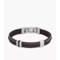 Fossil - Bracelet Leather Essentials Homme - Acier Argenté et Cuir Marron - Ref JF04133040
