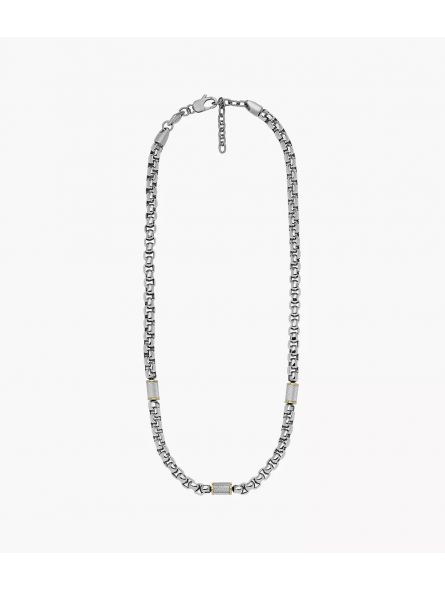 Fossil - Collier all stacked up acier gris - Ref JF04145998