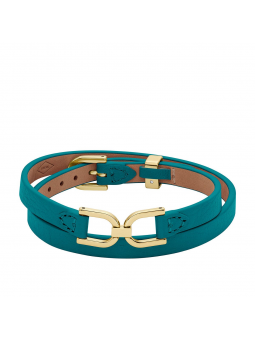 Fossil - Bracelet Heritage D-Link acier doré cuir bleu fumé - Ref JF04438710