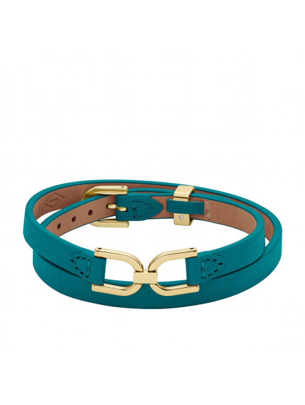 Fossil - Bracelet Heritage D-Link acier doré cuir bleu fumé - Ref JF04438710