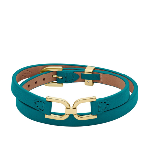 Fossil - Bracelet Heritage D-Link acier doré cuir bleu fumé - Ref JF04438710