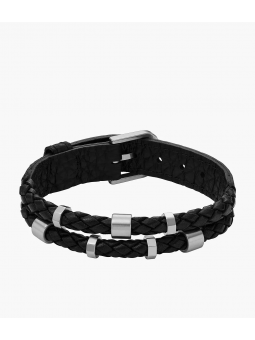 Fossil - Bracelet leather essentials cuir noir double rangs - Ref JF04473040