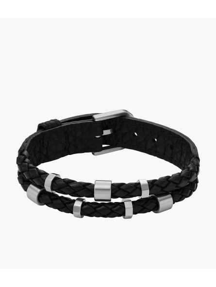 Fossil - Bracelet leather essentials cuir noir double rangs - Ref JF04473040