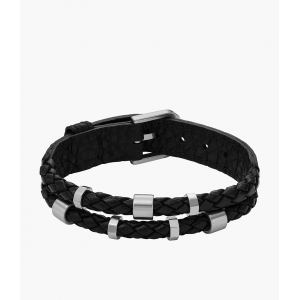 Fossil - Bracelet leather essentials cuir noir double rangs - Ref JF04473040
