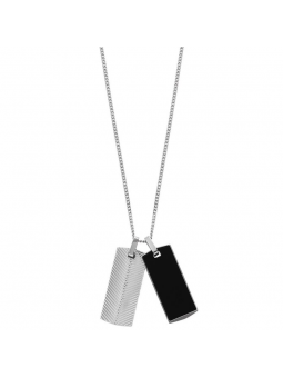 Fossil - Collier chaine harlow linear acier gris et onyx - Ref JF04565040