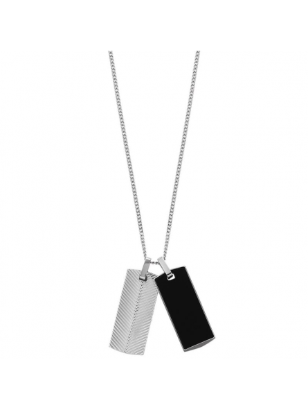 Fossil - Collier chaine harlow linear acier gris et onyx - Ref JF04565040