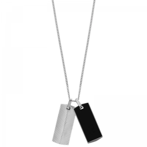 Fossil - Collier chaine harlow linear acier gris et onyx - Ref JF04565040