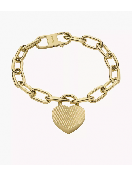 Fossil - Bracelet chaine harlow coeur en acier doré  - Ref JF04658710