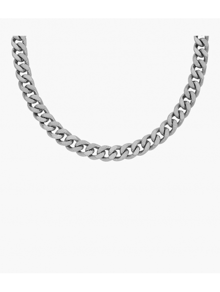 Fossil - Collier chaîne Harlow Linear Texture acier inoxydable gris - Ref JF04696040