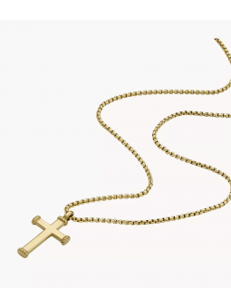Fossil - Collier chaine all stacked up croix acier doré - Ref JF04701710