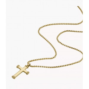 Fossil - Collier chaine all stacked up croix acier doré - Ref JF04701710