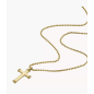 Fossil - Collier chaine all stacked up croix acier doré - Ref JF04701710